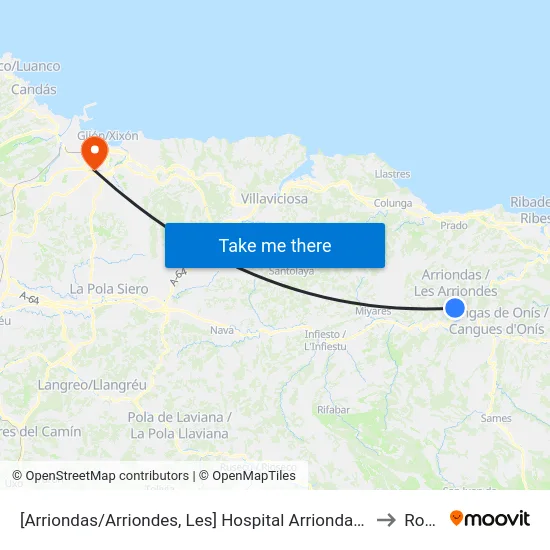 [Arriondas/Arriondes, Les]  Hospital Arriondas [Cta 03833] to Roces map