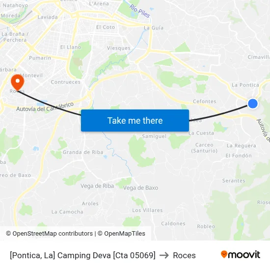 [Pontica, La]  Camping Deva [Cta 05069] to Roces map