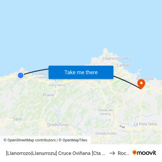 [Llanorrozo|Llanurrozu]  Cruce Oviñana [Cta 05171] to Roces map