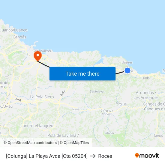 [Colunga]  La Playa Avda [Cta 05204] to Roces map