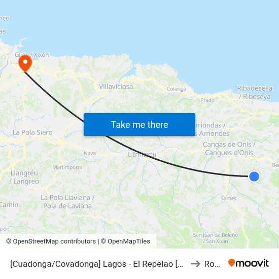 [Cuadonga/Covadonga]  Lagos - El Repelao [Cta 21425] to Roces map