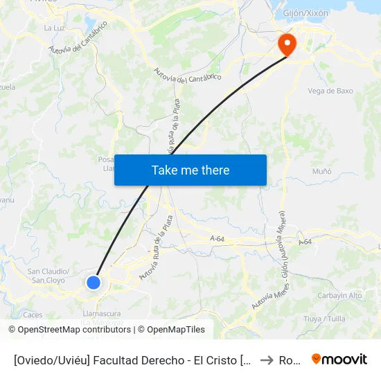 [Oviedo/Uviéu]  Facultad Derecho - El Cristo [Cta 05470] to Roces map