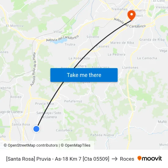 [Santa Rosa]  Pruvia - As-18 Km 7 [Cta 05509] to Roces map