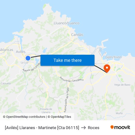 [Avilés]  Llaranes - Martinete [Cta 06115] to Roces map