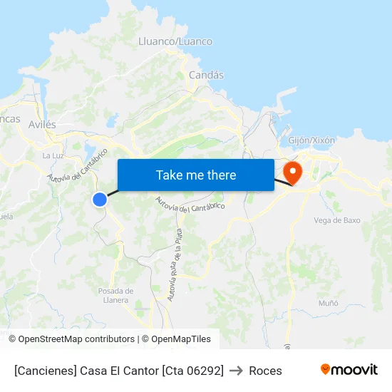 [Cancienes]  Casa El Cantor [Cta 06292] to Roces map