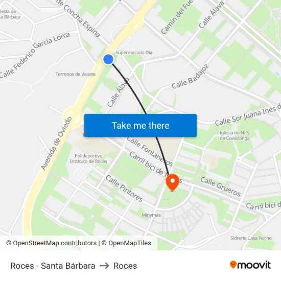 Roces - Santa Bárbara to Roces map