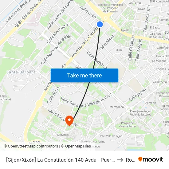 [Gijón/Xixón]  La Constitución 140 Avda - Puerta Del Sol [Cta 06445] to Roces map