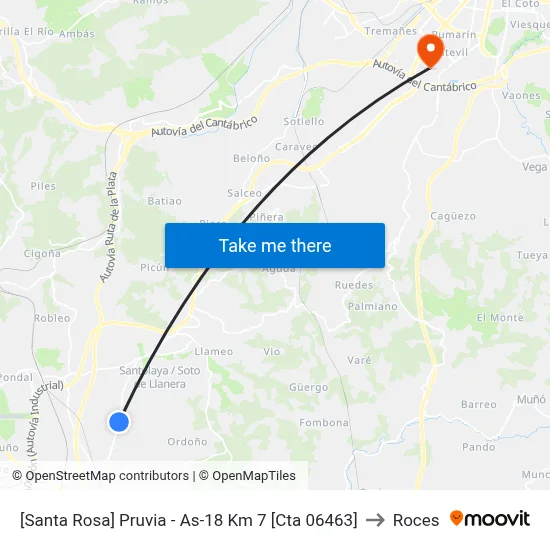 [Santa Rosa]  Pruvia - As-18 Km 7 [Cta 06463] to Roces map
