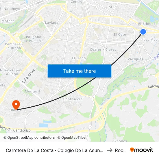Carretera De La Costa - Colegio De La Asunción to Roces map