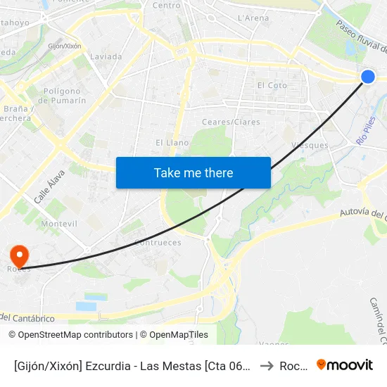 [Gijón/Xixón]  Ezcurdia - Las Mestas [Cta 06580] to Roces map