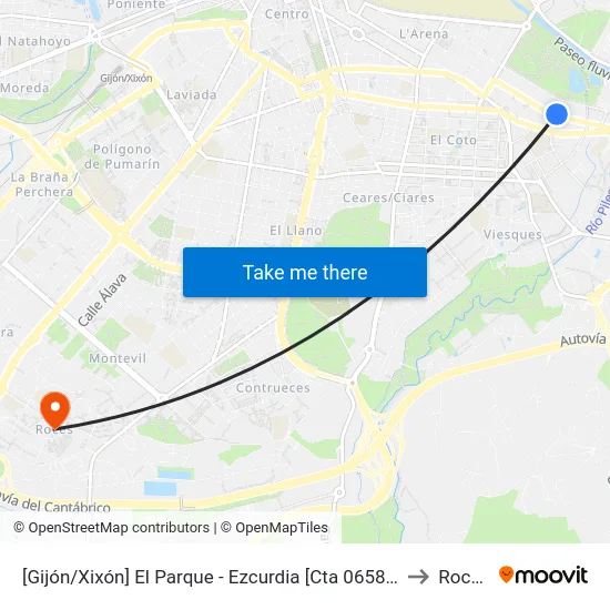 [Gijón/Xixón]  El Parque - Ezcurdia [Cta 06581] to Roces map