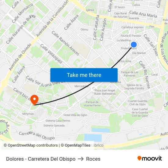 Dolores - Carretera Del Obispo to Roces map