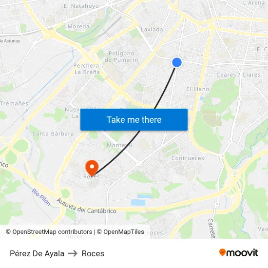 Pérez De Ayala to Roces map