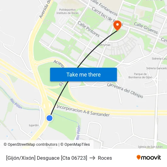[Gijón/Xixón]  Desguace [Cta 06723] to Roces map