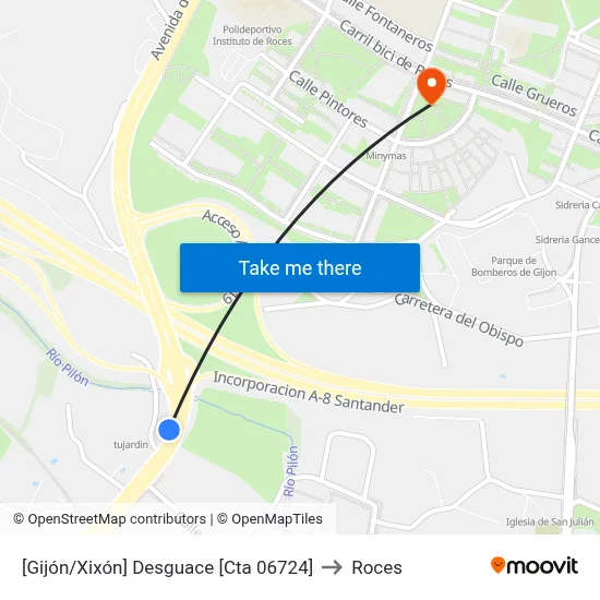 [Gijón/Xixón]  Desguace [Cta 06724] to Roces map