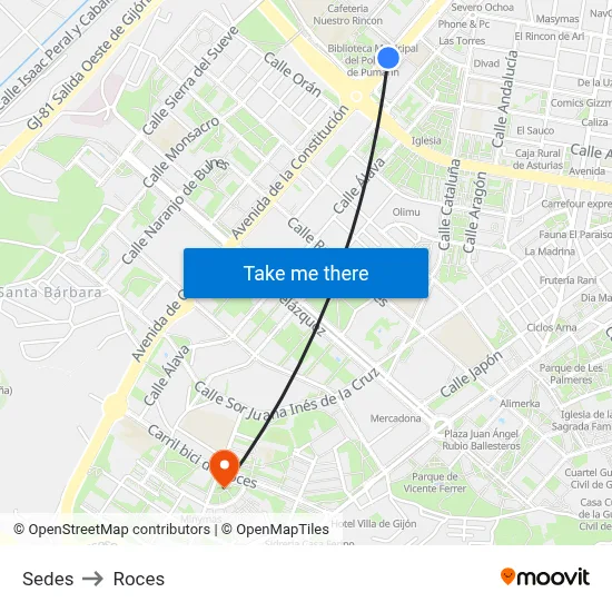 Sedes to Roces map