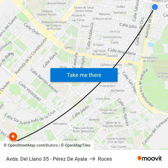 Avda. Del Llano 35 - Pérez De Ayala to Roces map