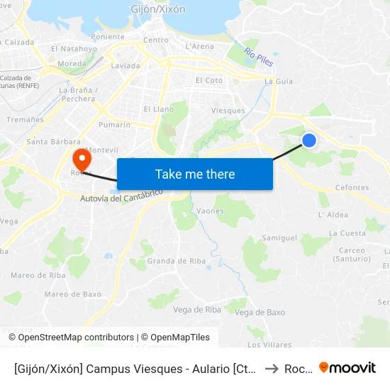 [Gijón/Xixón]  Campus Viesques - Aulario [Cta 06899] to Roces map