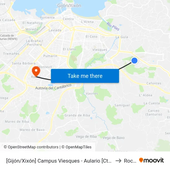 [Gijón/Xixón]  Campus Viesques - Aulario [Cta 06900] to Roces map