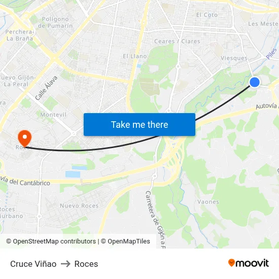 Cruce Viñao to Roces map