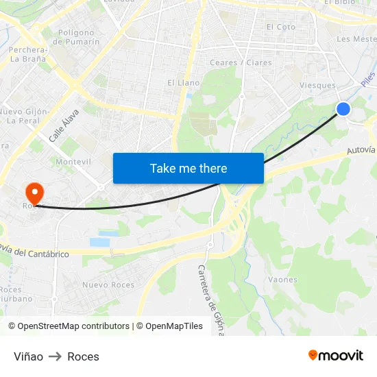 Viñao to Roces map