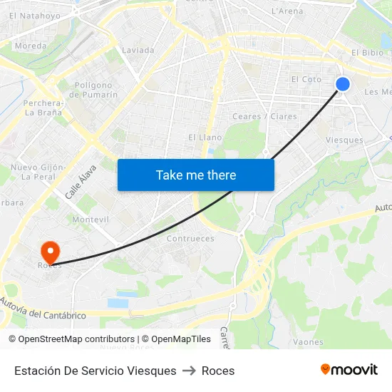 Estación De Servicio Viesques to Roces map