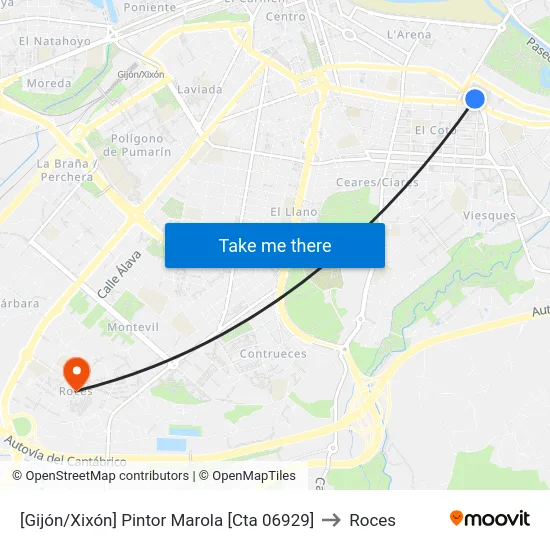 [Gijón/Xixón]  Pintor Marola [Cta 06929] to Roces map