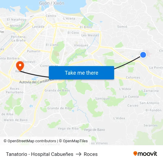 Tanatorio - Hospital Cabueñes to Roces map