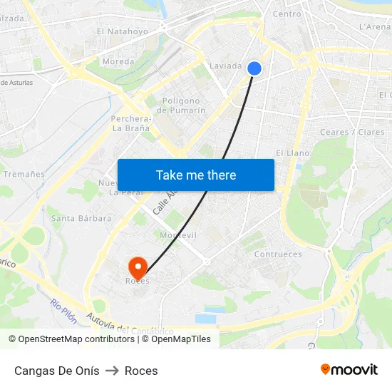 Cangas De Onís to Roces map