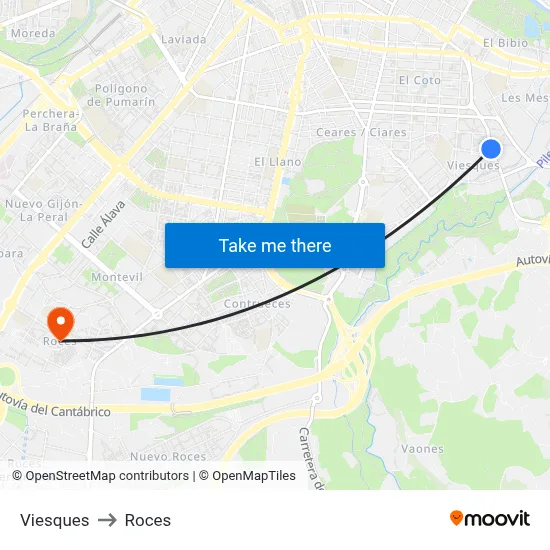 Viesques to Roces map