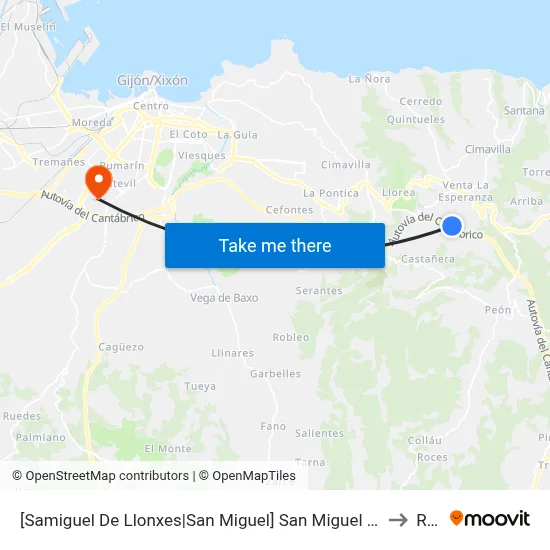 [Samiguel De Llonxes|San Miguel]  San Miguel De Arroes - Camín Castañeda [Cta 07152] to Roces map