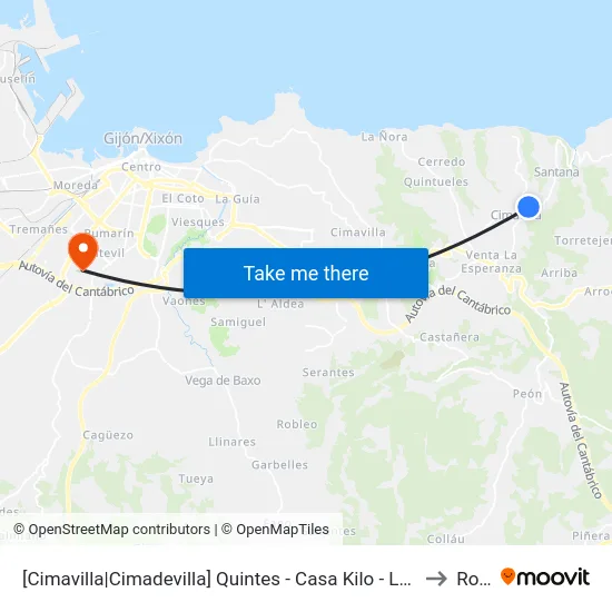 [Cimavilla|Cimadevilla]  Quintes - Casa Kilo - Las Palmeras [Cta 07157] to Roces map