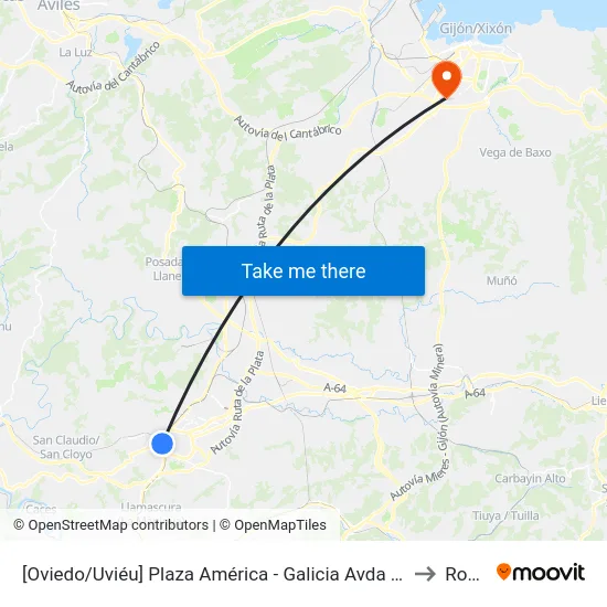 [Oviedo/Uviéu]  Plaza América - Galicia Avda [Cta 07307] to Roces map