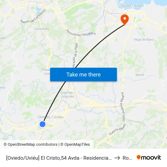 [Oviedo/Uviéu]  El Cristo,54 Avda - Residencia [Cta 07308] to Roces map