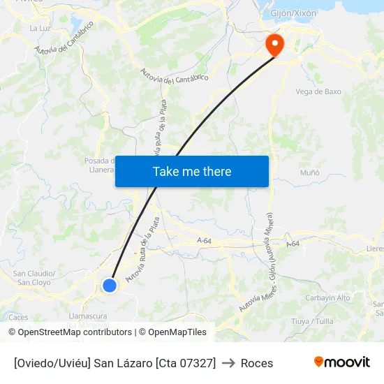 [Oviedo/Uviéu]  San Lázaro [Cta 07327] to Roces map