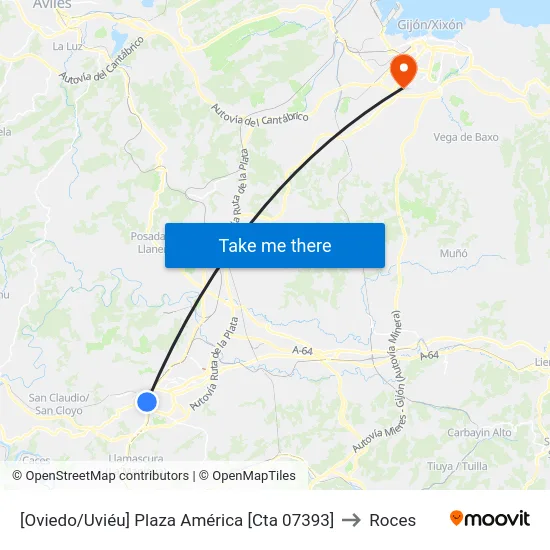 [Oviedo/Uviéu]  Plaza América [Cta 07393] to Roces map