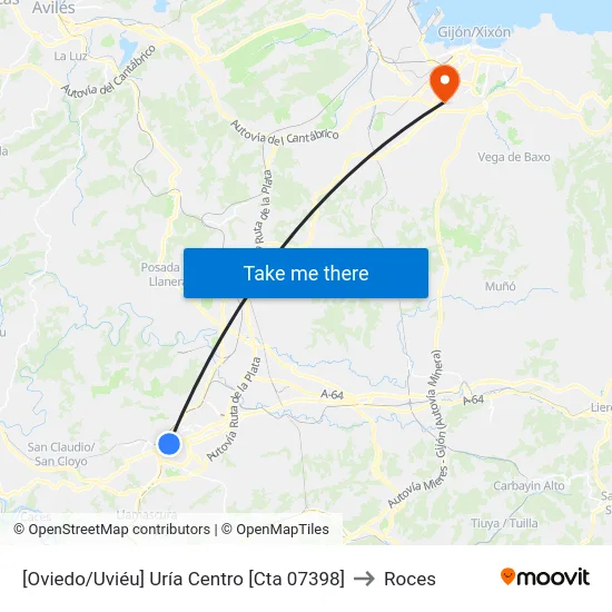 [Oviedo/Uviéu]  Uría Centro [Cta 07398] to Roces map