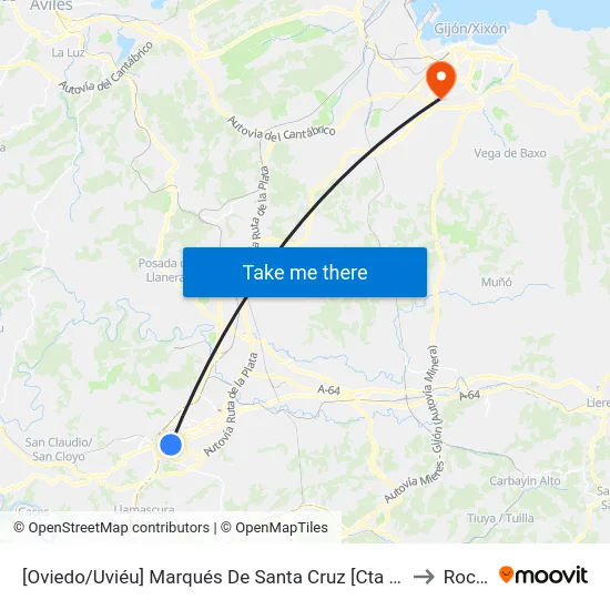 [Oviedo/Uviéu]  Marqués De Santa Cruz [Cta 07405] to Roces map
