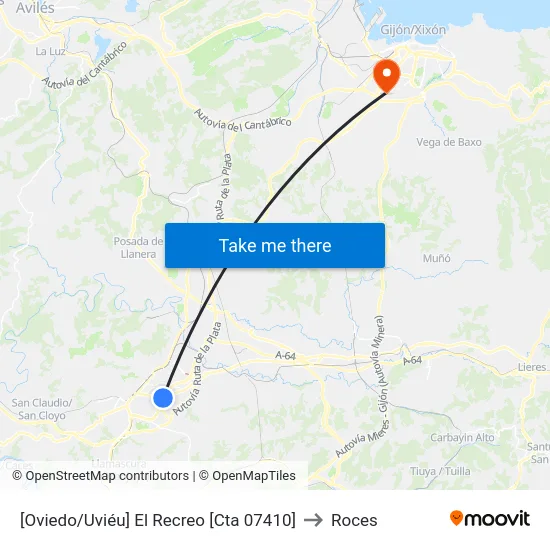 [Oviedo/Uviéu]  El Recreo [Cta 07410] to Roces map