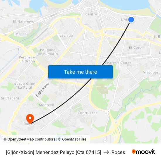 [Gijón/Xixón]  Menéndez Pelayo [Cta 07415] to Roces map