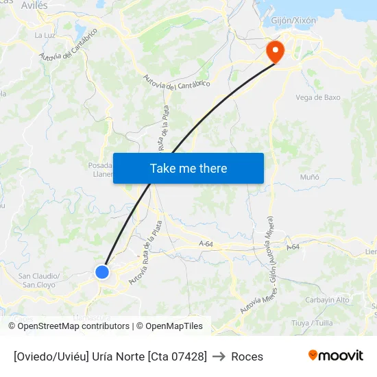 [Oviedo/Uviéu]  Uría Norte [Cta 07428] to Roces map