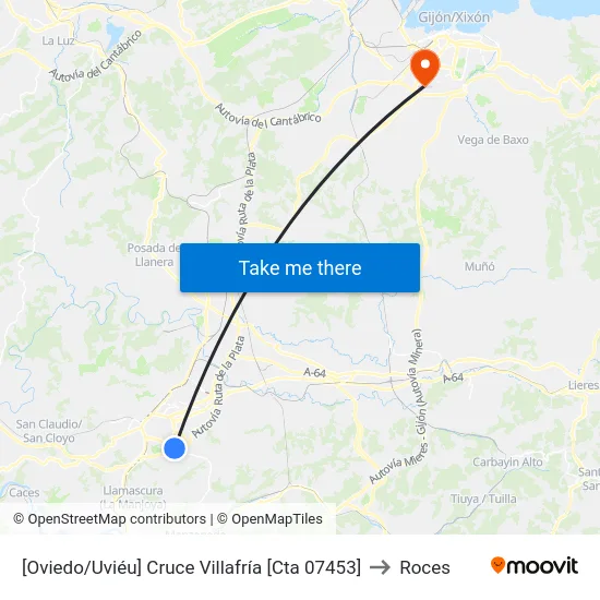 [Oviedo/Uviéu]  Cruce Villafría [Cta 07453] to Roces map