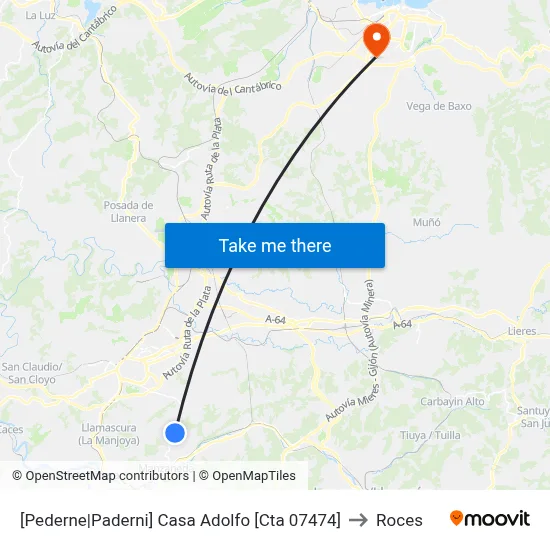 [Pederne|Paderni]  Casa Adolfo [Cta 07474] to Roces map
