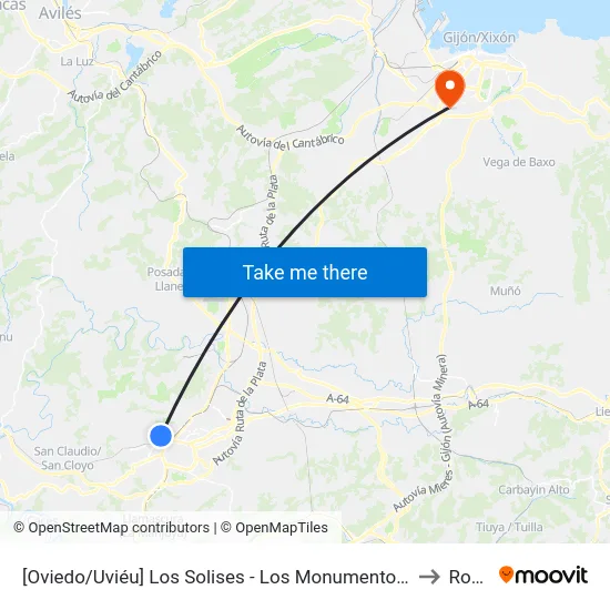 [Oviedo/Uviéu]  Los Solises - Los Monumentos [Cta 07567] to Roces map