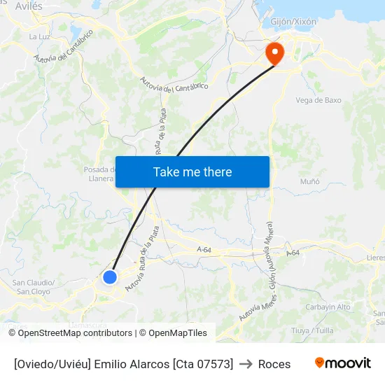 [Oviedo/Uviéu]  Emilio Alarcos [Cta 07573] to Roces map