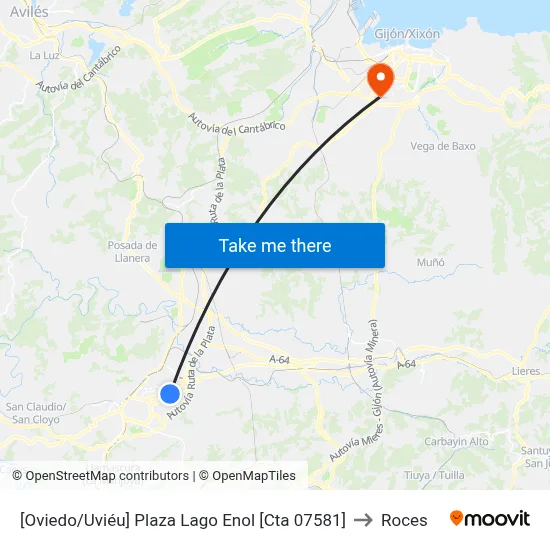 [Oviedo/Uviéu]  Plaza Lago Enol [Cta 07581] to Roces map