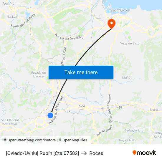 [Oviedo/Uviéu]  Rubín [Cta 07582] to Roces map