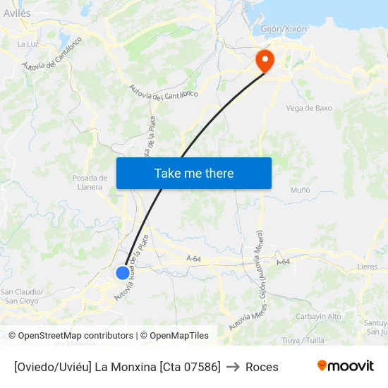 [Oviedo/Uviéu]  La Monxina [Cta 07586] to Roces map
