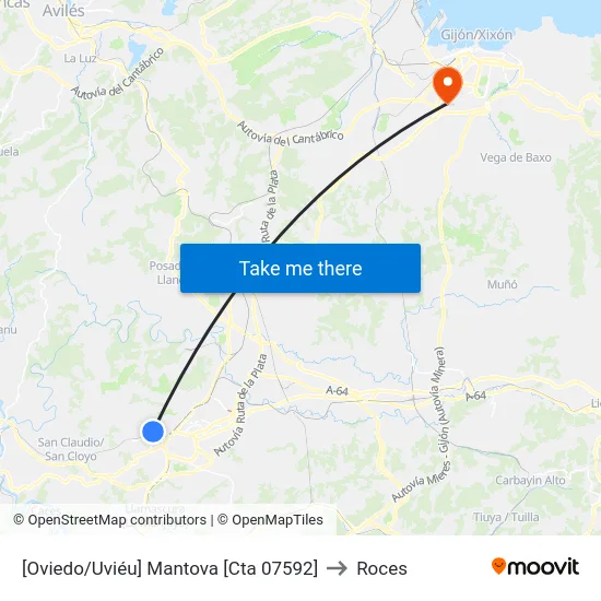 [Oviedo/Uviéu]  Mantova [Cta 07592] to Roces map