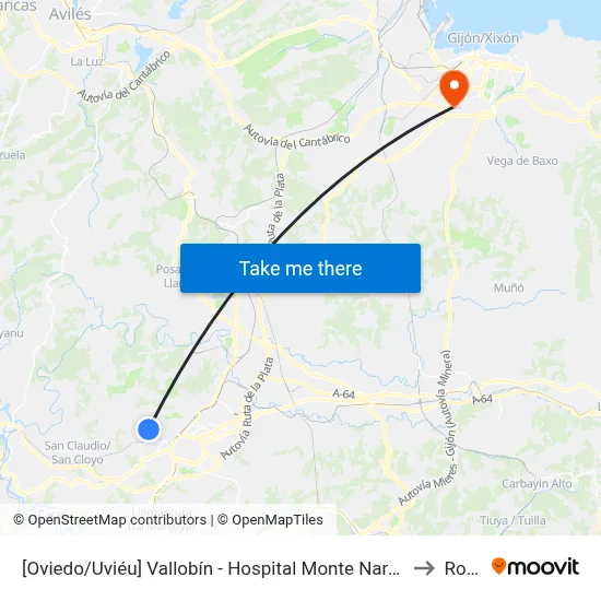 [Oviedo/Uviéu]  Vallobín - Hospital Monte Naranco [Cta 07599] to Roces map